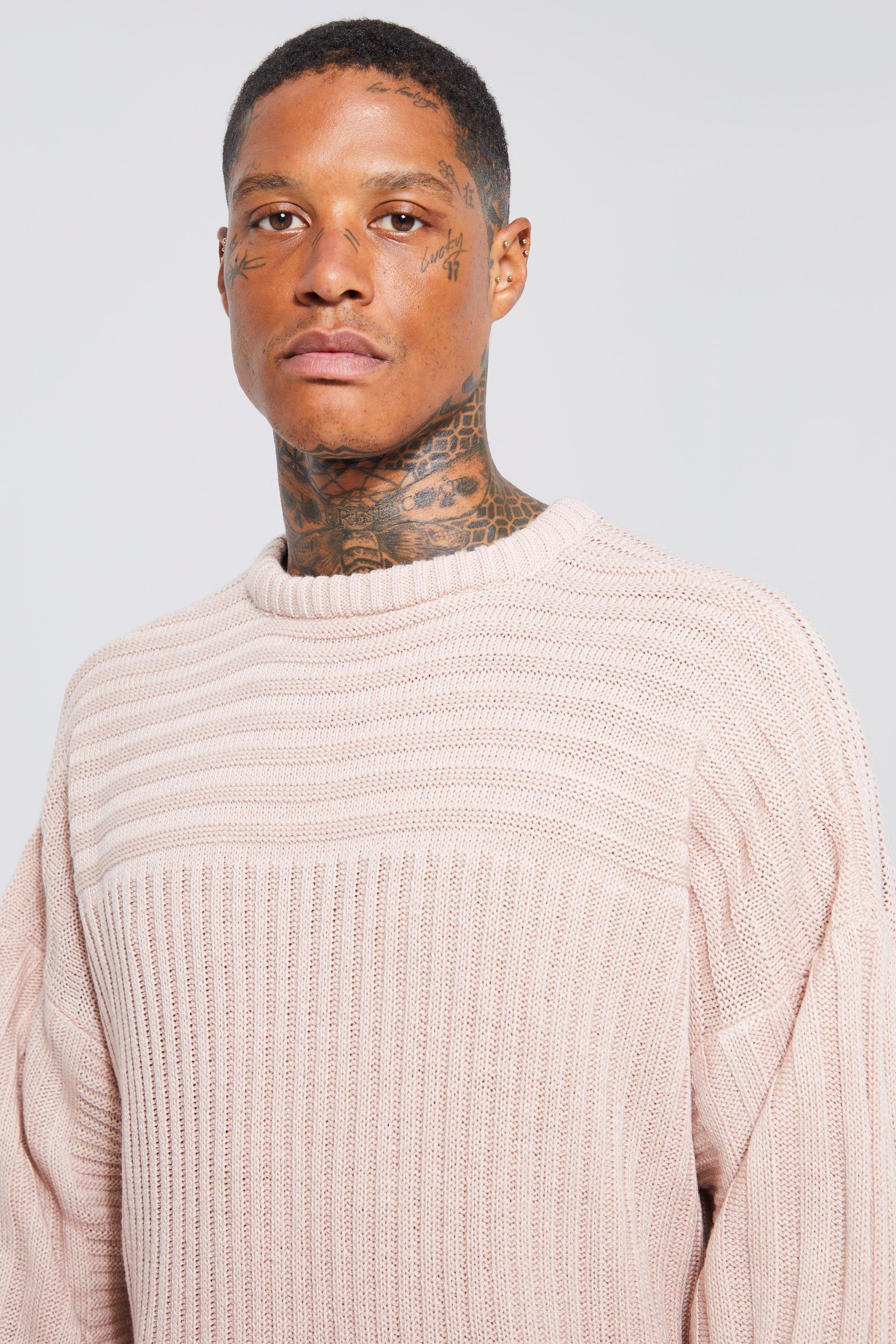 Mixed Stitch 3 Panel Knitted Oversized Jumper boohoo